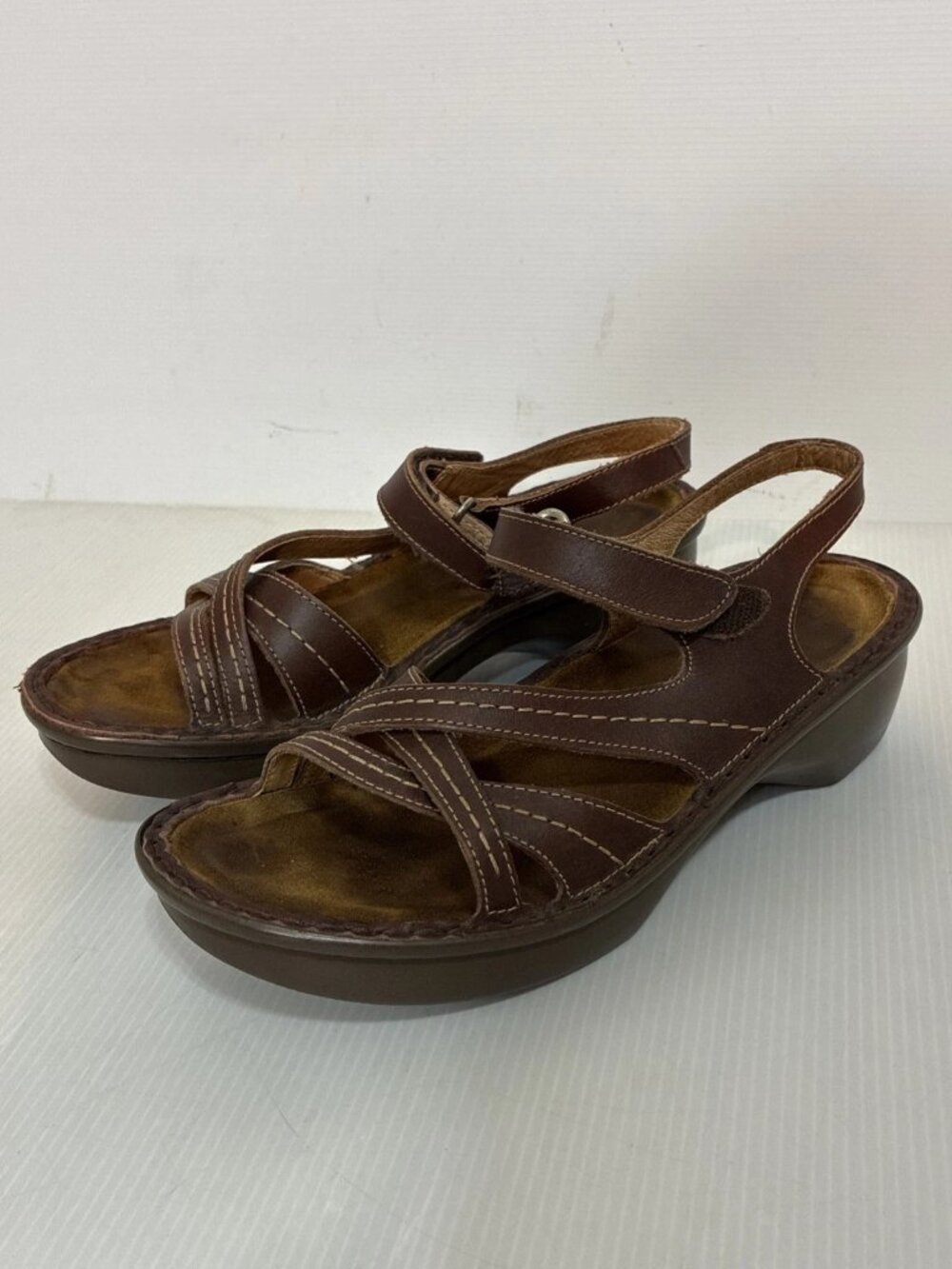 Naot Womens Brown Leather Strappy Slingback Wedge Sandals Comfort Shoes Size 37
